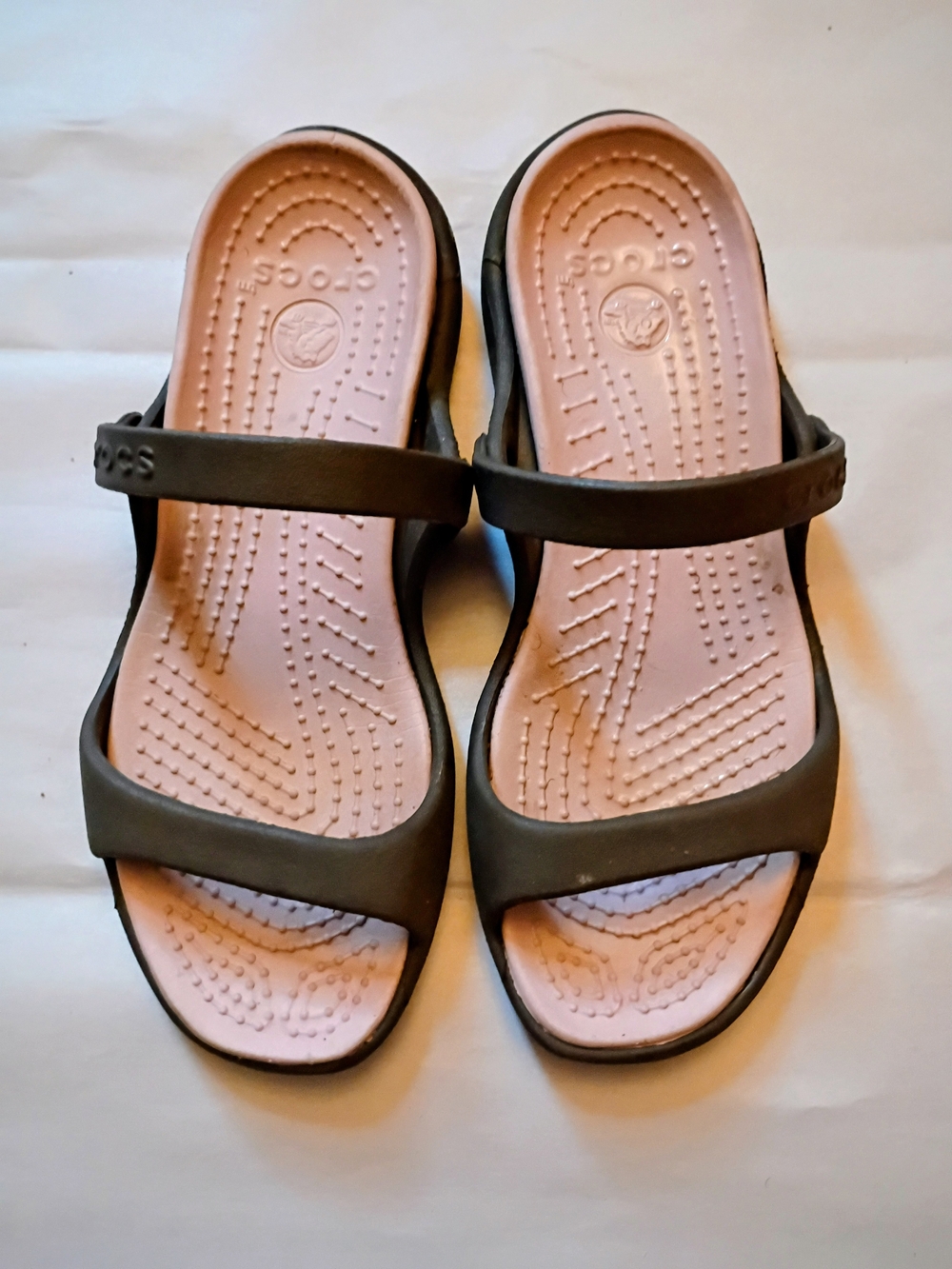 Crocs Women’s Two-Band Sandals in Pink and Brown